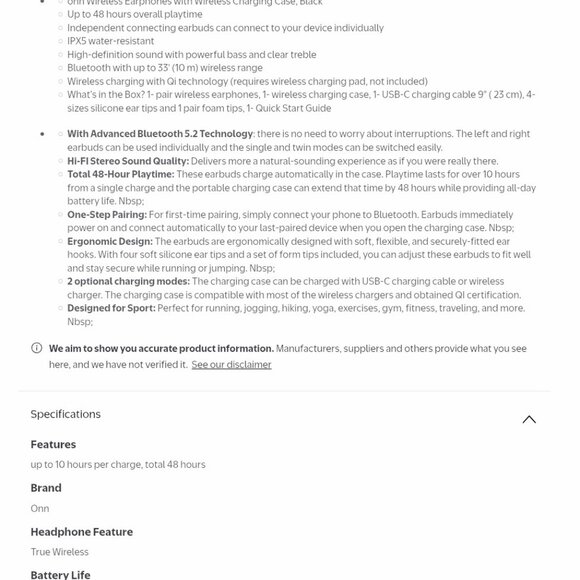 UNUSED ONN TRUE WIRELESS BLUETOOTH EARPHONES & CHARGER REG $35 ONLY $19 OR $15 - Picture 9 of 11